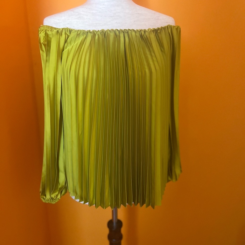 INC International Concepts Pleated Off-Shoulder Blouse in Lime Green